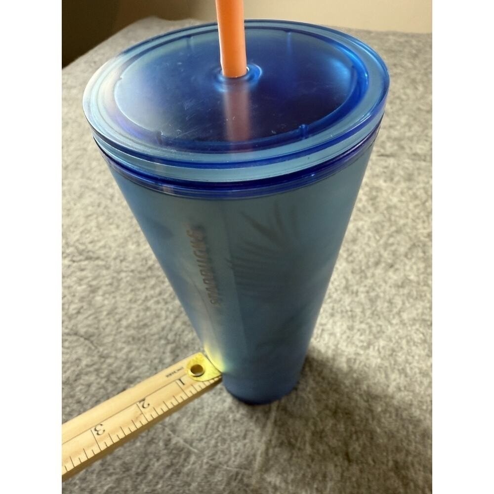 Starbucks Tumbler Frosted Blue Floral 24oz Cold Cup with Straw&Lid - Picture 7 of 7